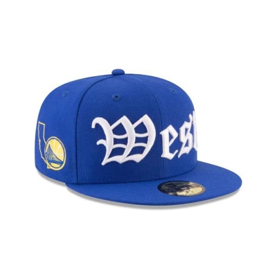 Blue Golden State Warriors Hat - New Era NBA League Script 59FIFTY Fitted Caps USA4983560